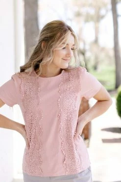 Polagram 'Freya' Lace Trim Top In Rose