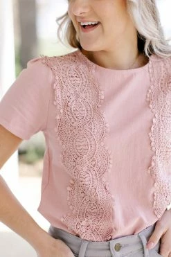 Polagram 'Freya' Lace Trim Top In Rose 8 Polagram 'Freya' Lace Trim Top In Rose