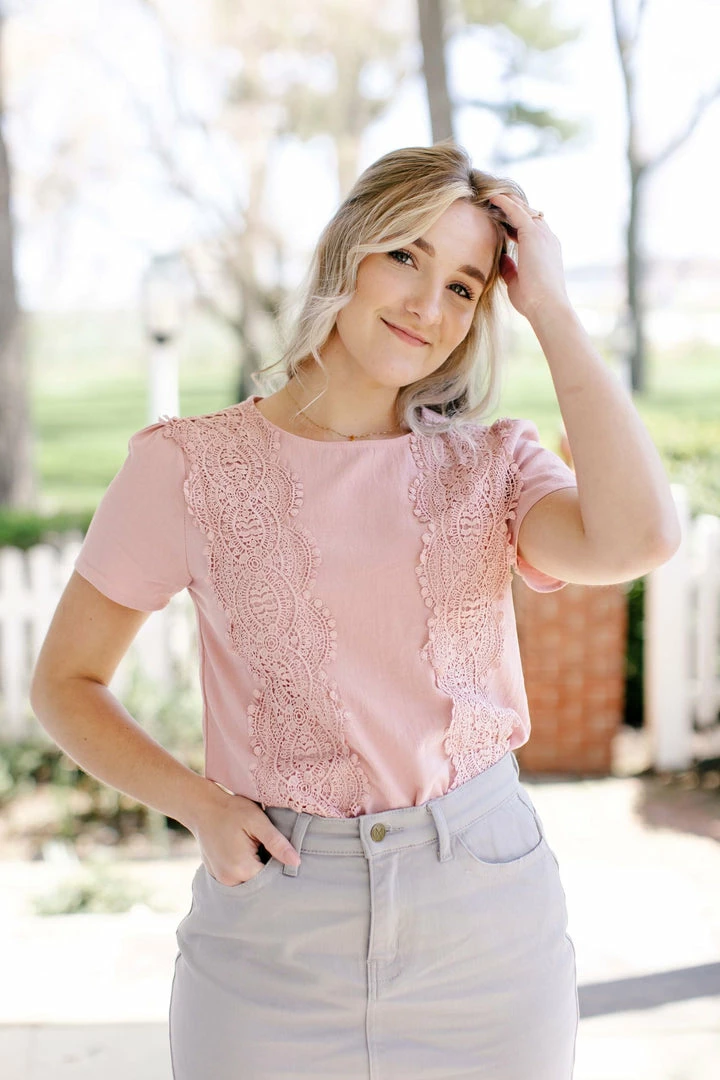 Polagram 'Freya' Lace Trim Top In Rose 3 Polagram 'Freya' Lace Trim Top In Rose