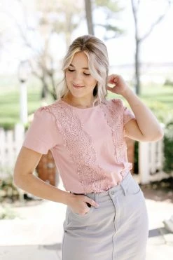 Polagram 'Freya' Lace Trim Top In Rose