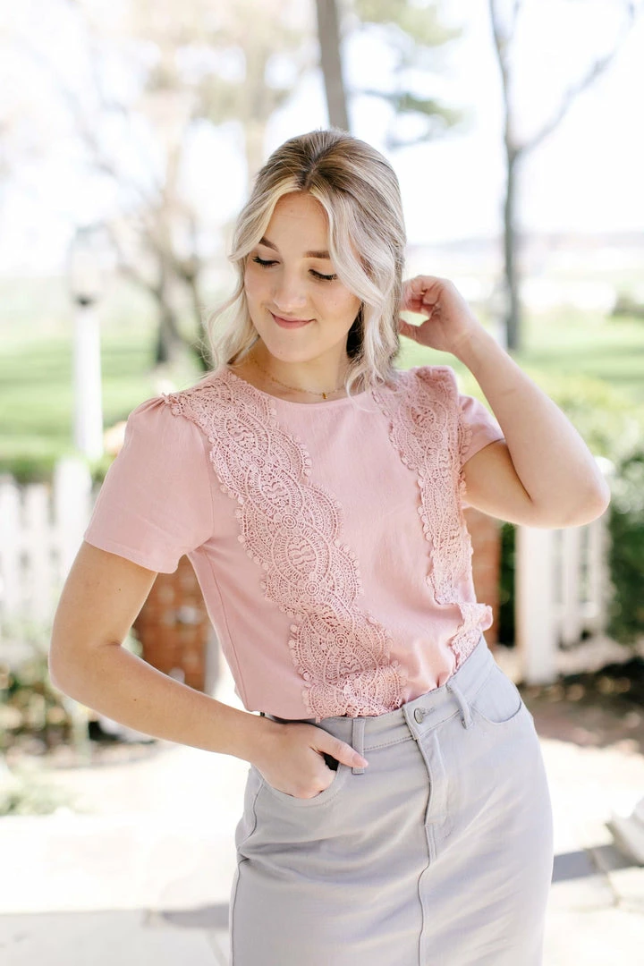 Polagram 'Freya' Lace Trim Top In Rose 1 Polagram 'Freya' Lace Trim Top In Rose