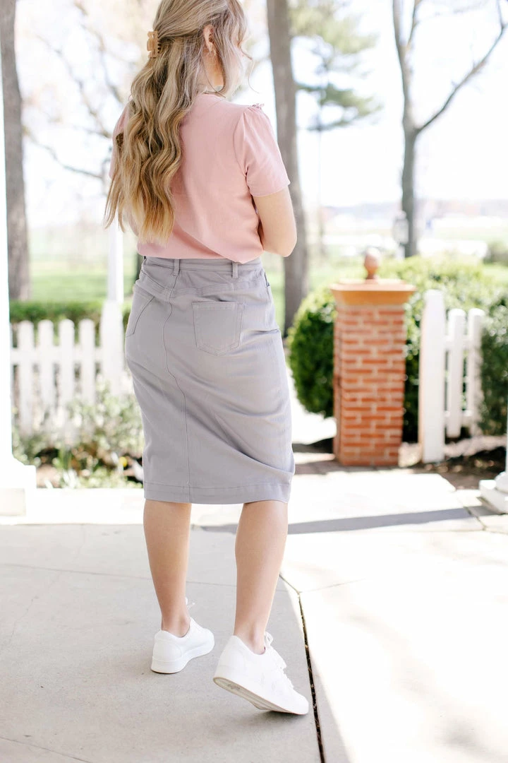 The Main Street Exchange 'Leah' Denim Skirt In Light Grey 5 The Main Street Exchange 'Leah' Denim Skirt In Light Grey