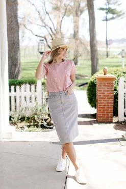 The Main Street Exchange 'Leah' Denim Skirt In Light Grey