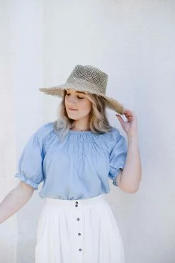 Polagram 'Raine' Smocked Bodice Top In Chambray FINAL SALE Tops/Cardigans