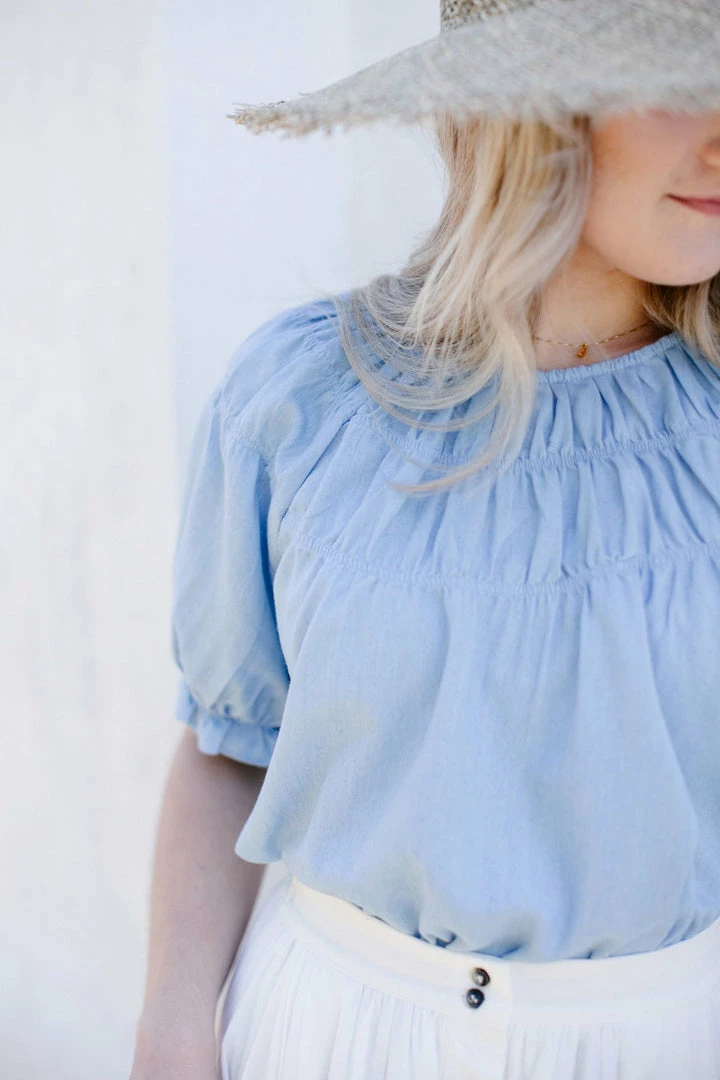 Polagram 'Raine' Smocked Bodice Top In Chambray FINAL SALE Tops/Cardigans 4 Polagram 'Raine' Smocked Bodice Top In Chambray FINAL SALE Tops/Cardigans