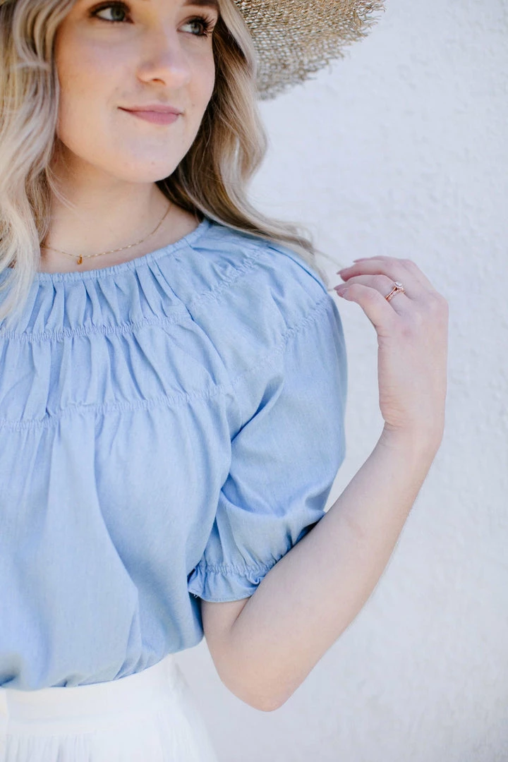 Polagram 'Raine' Smocked Bodice Top In Chambray FINAL SALE Tops/Cardigans 5 Polagram 'Raine' Smocked Bodice Top In Chambray FINAL SALE Tops/Cardigans