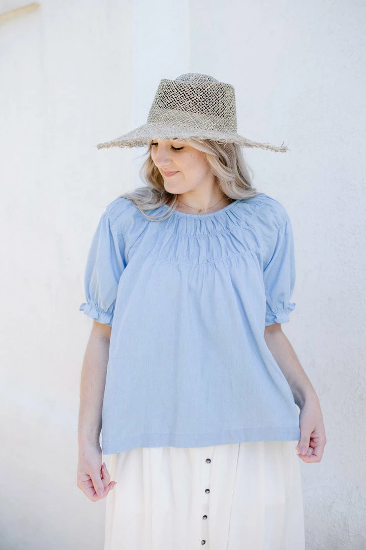 Polagram 'Raine' Smocked Bodice Top In Chambray FINAL SALE Tops/Cardigans 3 Polagram 'Raine' Smocked Bodice Top In Chambray FINAL SALE Tops/Cardigans