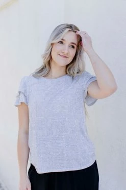 Hayden Los Angeles 'Talia' Printed Ruffle Sleeve Top In Sky Blue Tops/Cardigans