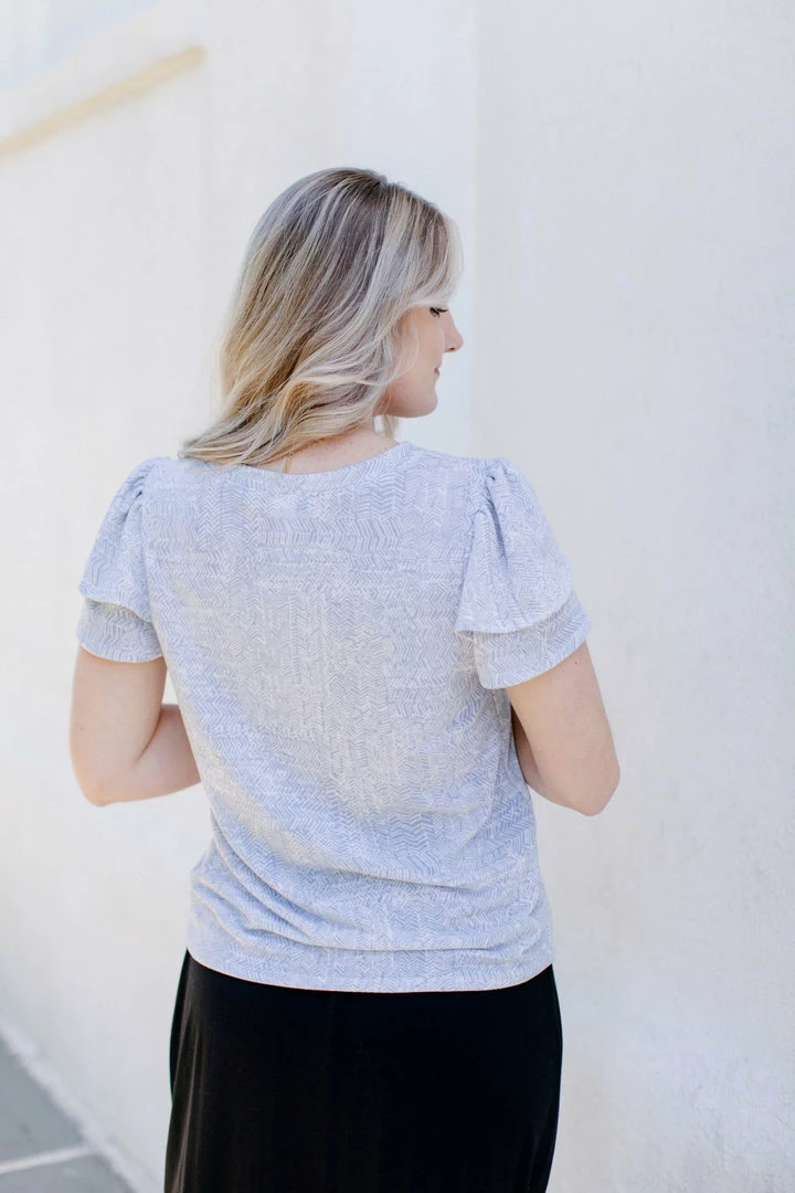 Hayden Los Angeles 'Talia' Printed Ruffle Sleeve Top In Sky Blue Tops/Cardigans 4 Hayden Los Angeles 'Talia' Printed Ruffle Sleeve Top In Sky Blue Tops/Cardigans