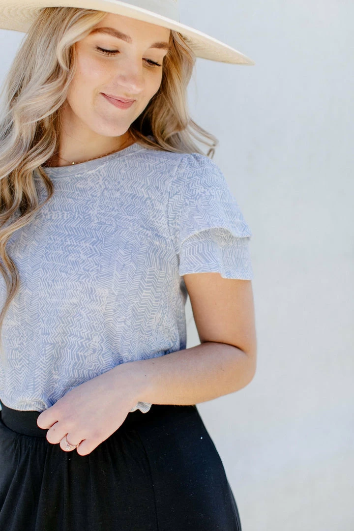 Hayden Los Angeles 'Talia' Printed Ruffle Sleeve Top In Sky Blue Tops/Cardigans 3 Hayden Los Angeles 'Talia' Printed Ruffle Sleeve Top In Sky Blue Tops/Cardigans