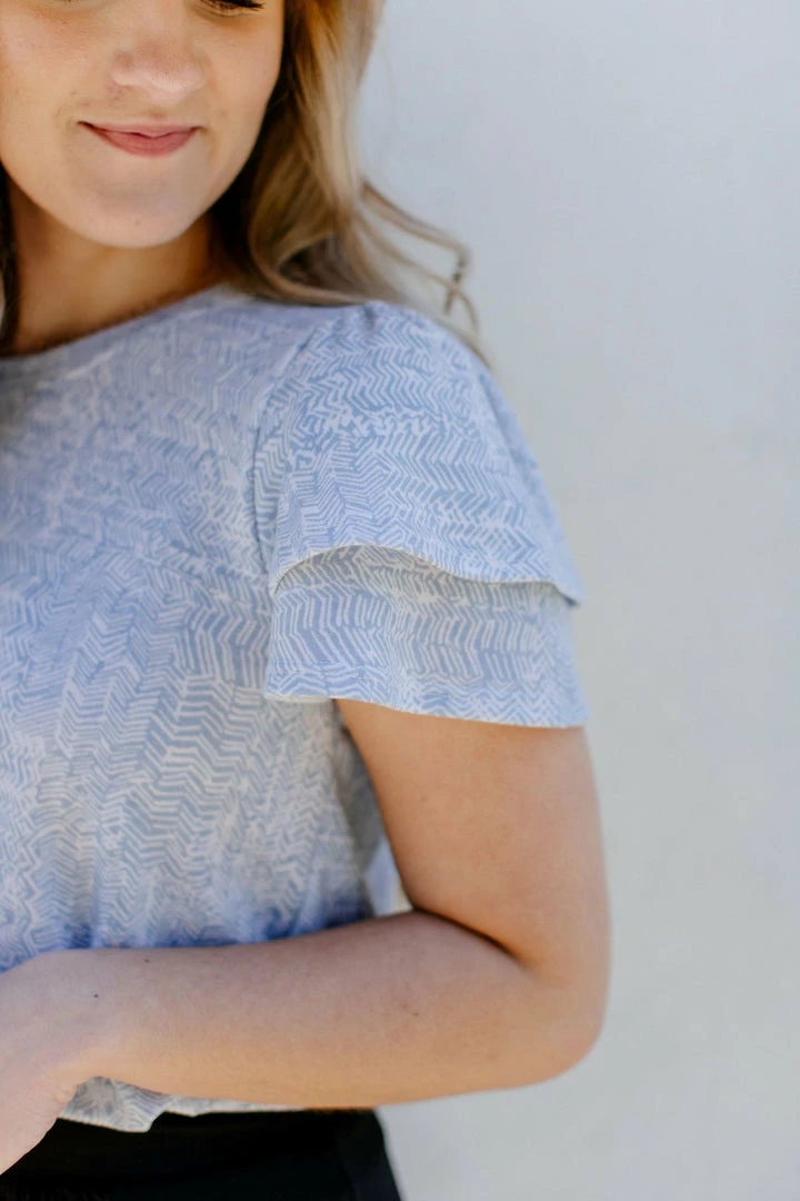 Hayden Los Angeles 'Talia' Printed Ruffle Sleeve Top In Sky Blue Tops/Cardigans 5 Hayden Los Angeles 'Talia' Printed Ruffle Sleeve Top In Sky Blue Tops/Cardigans