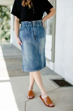The Main Street Exchange 'Shira' Elastic Waist Denim Skirt