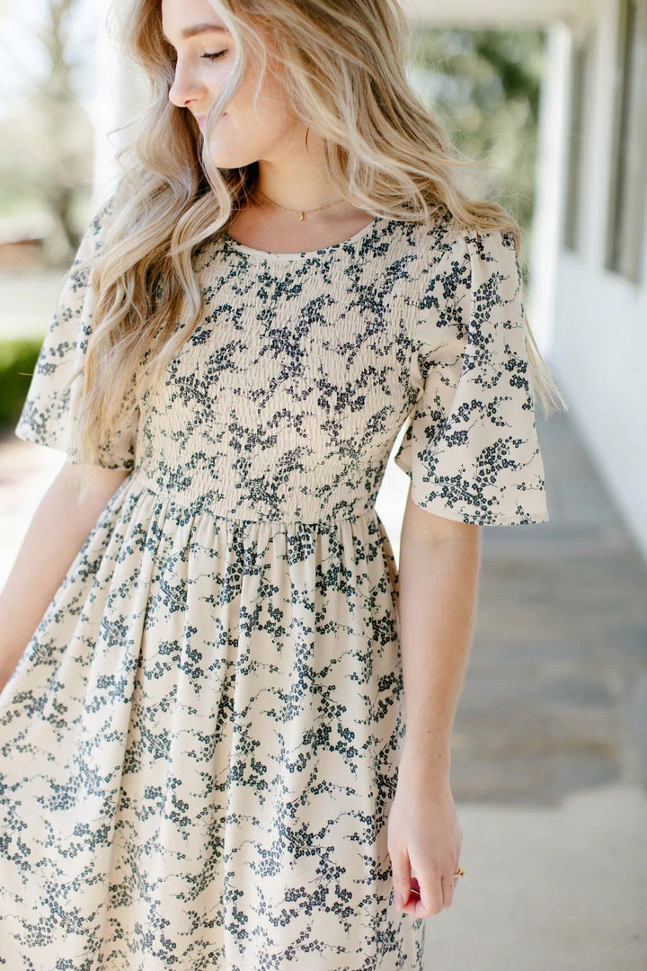 The Main Street Exchange 'Windsor' Smocked Bodice Floral Dress In Parchment Exclusive Designs 2 The Main Street Exchange 'Windsor' Smocked Bodice Floral Dress In Parchment Exclusive Designs