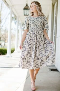 The Main Street Exchange 'Windsor' Smocked Bodice Floral Dress In Parchment Exclusive Designs 14 The Main Street Exchange 'Windsor' Smocked Bodice Floral Dress In Parchment Exclusive Designs