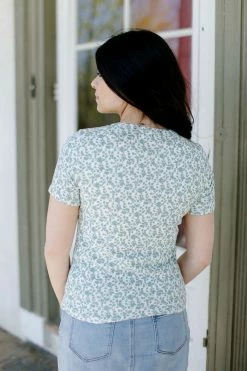 Tea N Rose Tops/Cardigans 'Ada' Floral Ribbed Tee In Ivory