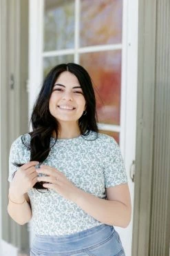 Tea N Rose Tops/Cardigans 'Ada' Floral Ribbed Tee In Ivory 6 Tea N Rose Tops/Cardigans 'Ada' Floral Ribbed Tee In Ivory