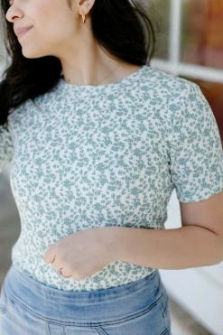 Tea N Rose Tops/Cardigans 'Ada' Floral Ribbed Tee In Ivory 7 Tea N Rose Tops/Cardigans 'Ada' Floral Ribbed Tee In Ivory