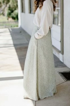 Mikarose 'Darcy' Floral Maxi Skirt In Pastel Green