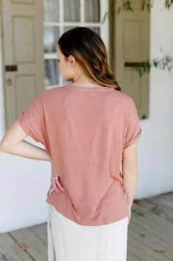 Wishlist 'Wilson' Cap Sleeve Henley Top In Clay 7 Wishlist 'Wilson' Cap Sleeve Henley Top In Clay