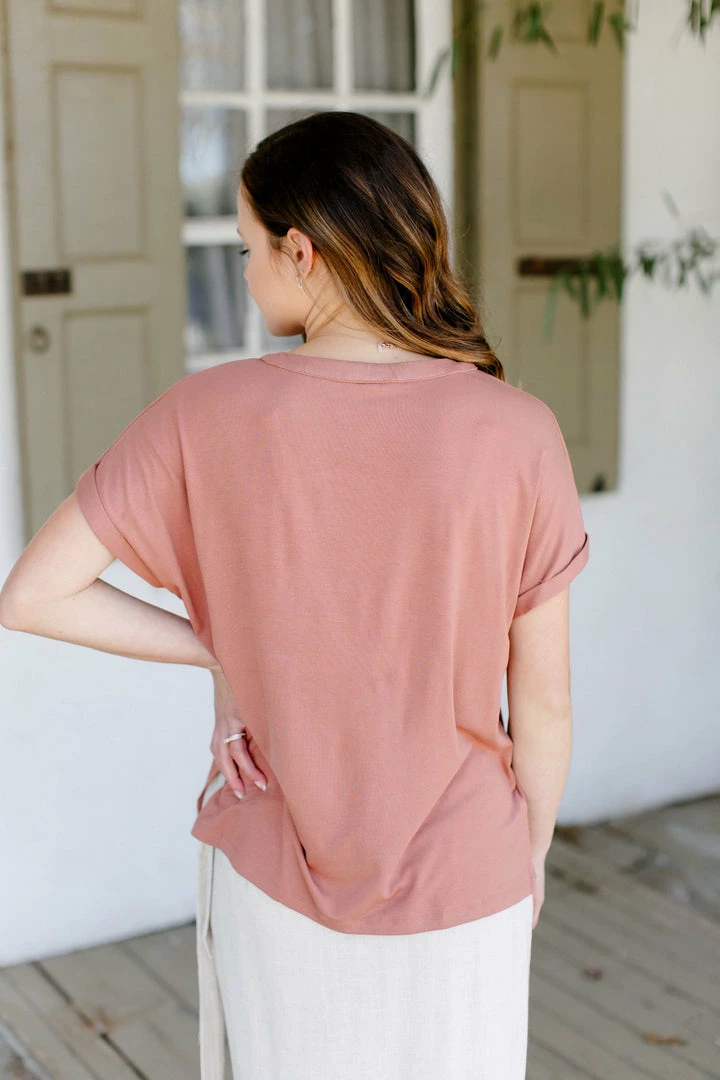 Wishlist 'Wilson' Cap Sleeve Henley Top In Clay 4 Wishlist 'Wilson' Cap Sleeve Henley Top In Clay