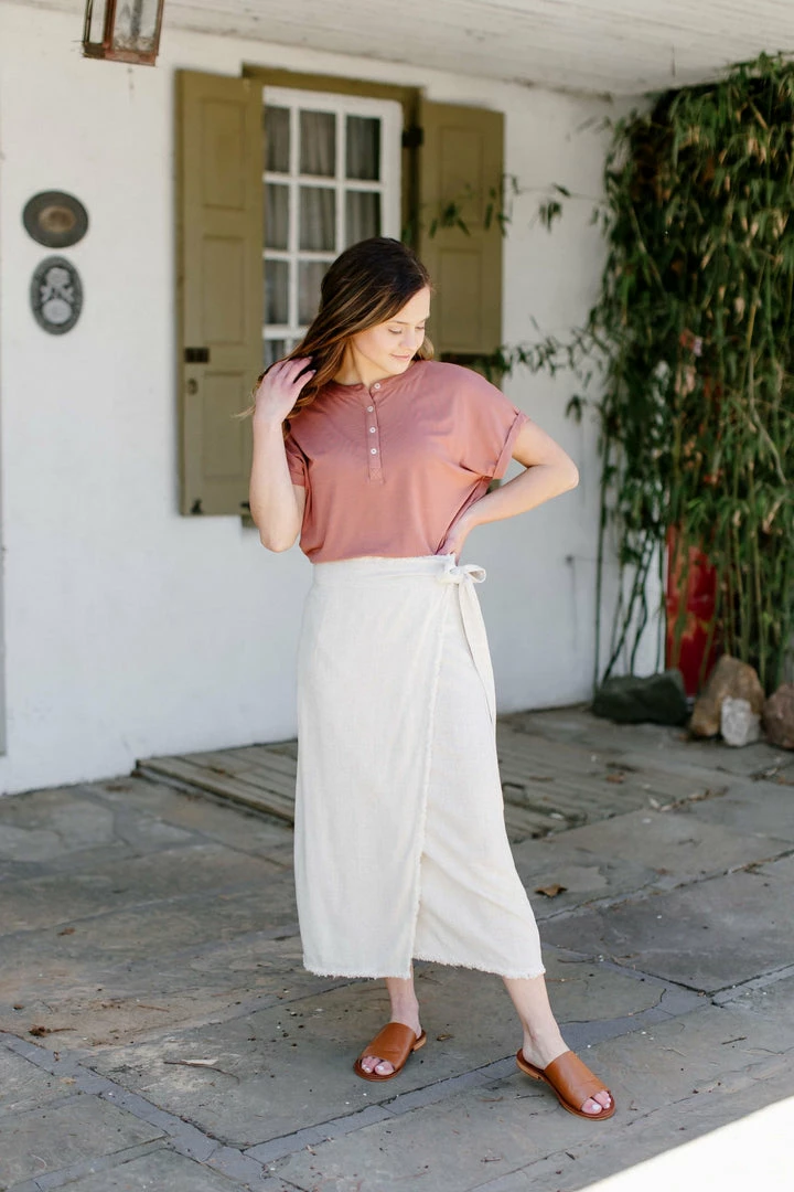 Hem & Thread 'Cleo' Frayed Edge Woven Wrap Skirt In Natural 2 Hem & Thread 'Cleo' Frayed Edge Woven Wrap Skirt In Natural