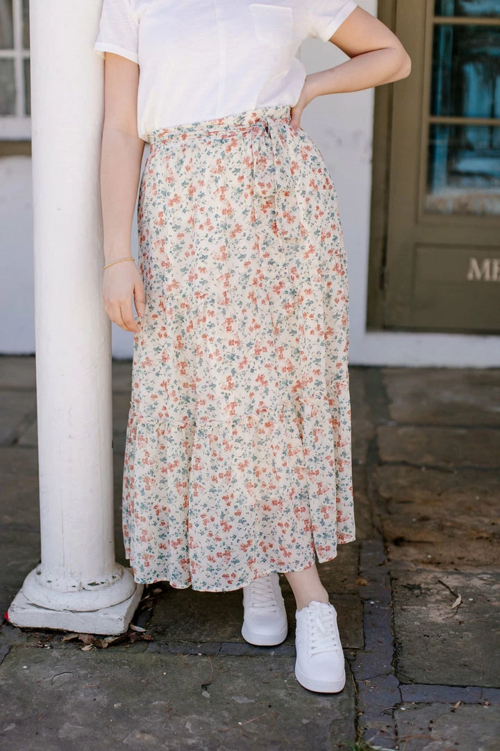 Mikarose 'Chanel' Tiered Floral Skirt In Cream Skirts 3 Mikarose 'Chanel' Tiered Floral Skirt In Cream Skirts