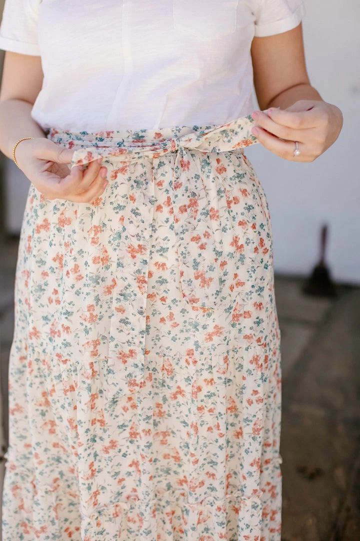 Mikarose 'Chanel' Tiered Floral Skirt In Cream Skirts 4 Mikarose 'Chanel' Tiered Floral Skirt In Cream Skirts