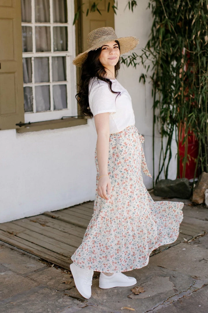 Mikarose 'Chanel' Tiered Floral Skirt In Cream Skirts 2 Mikarose 'Chanel' Tiered Floral Skirt In Cream Skirts