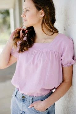 Hayden Los Angeles Tops/Cardigans 'Alyssa' Square Neck Puff Sleeve Top