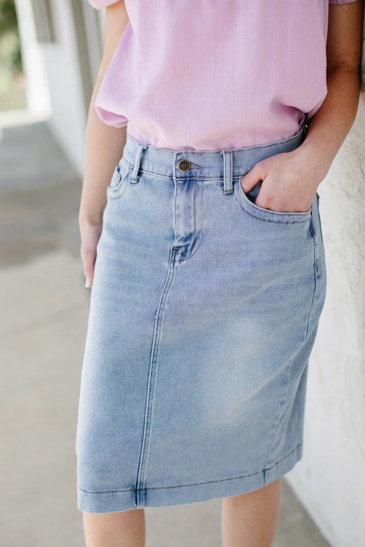 The Main Street Exchange 'Leah' Denim Skirt In Light Wash 2 The Main Street Exchange 'Leah' Denim Skirt In Light Wash