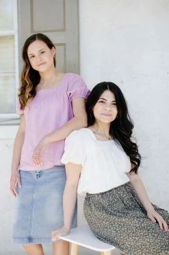 Hayden Los Angeles Tops/Cardigans 'Alyssa' Square Neck Puff Sleeve Top