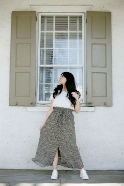 Mikarose 'Vivian' Button Down Printed Midi Skirt In Ivy Green