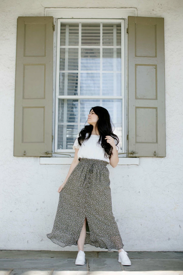 Mikarose 'Vivian' Button Down Printed Midi Skirt In Ivy Green 1 Mikarose 'Vivian' Button Down Printed Midi Skirt In Ivy Green