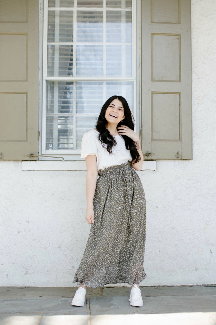 Mikarose 'Vivian' Button Down Printed Midi Skirt In Ivy Green 3 Mikarose 'Vivian' Button Down Printed Midi Skirt In Ivy Green