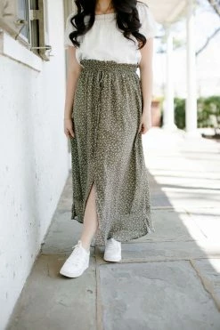 Mikarose 'Vivian' Button Down Printed Midi Skirt In Ivy Green