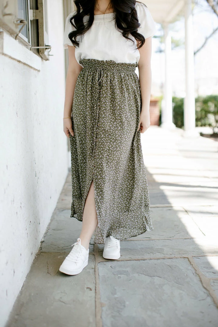 Mikarose 'Vivian' Button Down Printed Midi Skirt In Ivy Green 2 Mikarose 'Vivian' Button Down Printed Midi Skirt In Ivy Green