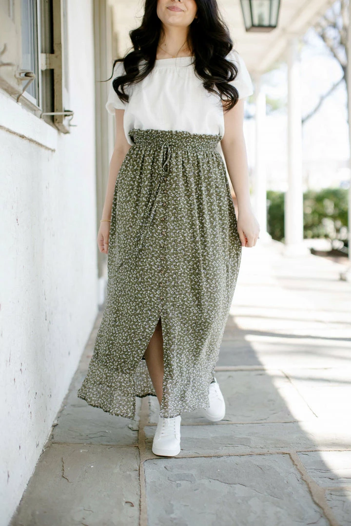 Mikarose 'Vivian' Button Down Printed Midi Skirt In Ivy Green 4 Mikarose 'Vivian' Button Down Printed Midi Skirt In Ivy Green