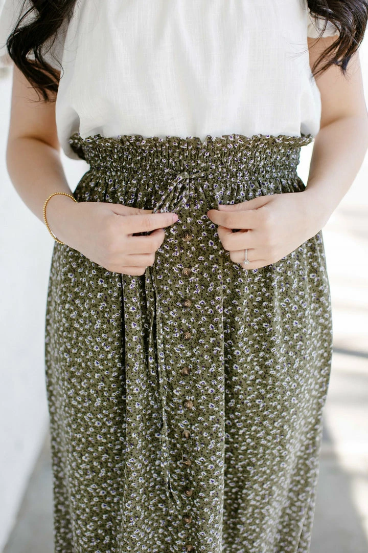 Mikarose 'Vivian' Button Down Printed Midi Skirt In Ivy Green 5 Mikarose 'Vivian' Button Down Printed Midi Skirt In Ivy Green