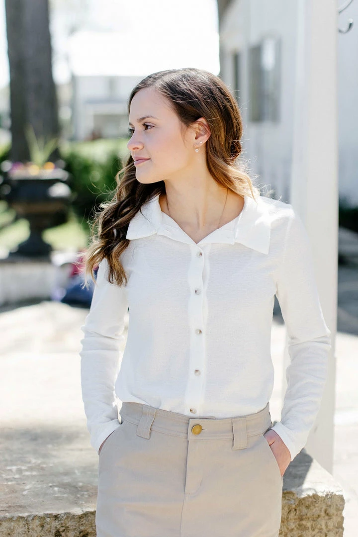 Gilli 'Chandler' Collared Button Down Top In Ivory 2 Gilli 'Chandler' Collared Button Down Top In Ivory