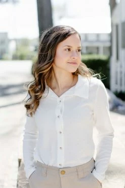 Gilli 'Chandler' Collared Button Down Top In Ivory 8 Gilli 'Chandler' Collared Button Down Top In Ivory