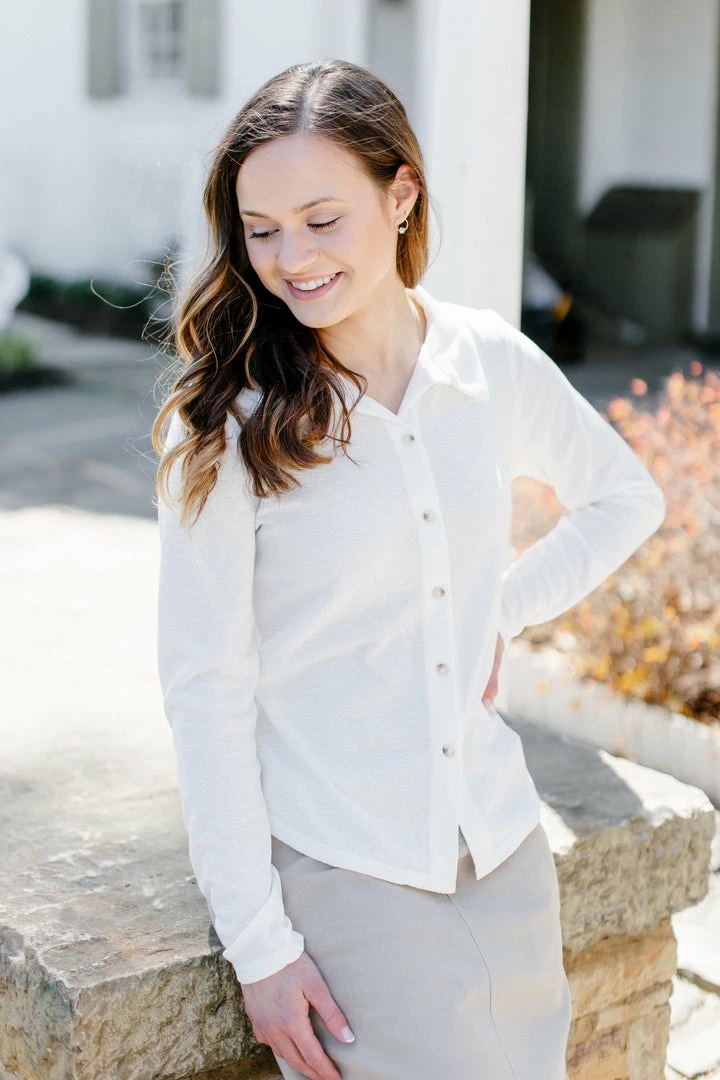 Gilli 'Chandler' Collared Button Down Top In Ivory 5 Gilli 'Chandler' Collared Button Down Top In Ivory