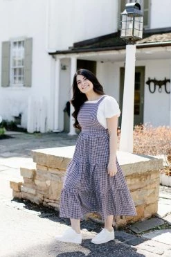 Tea N Rose 'Ingalls' Gingham Overall Dress In Navy