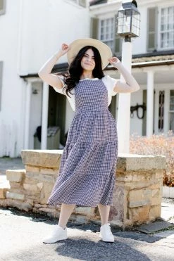 Tea N Rose 'Ingalls' Gingham Overall Dress In Navy