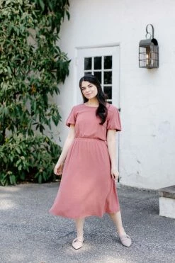 Tea N Rose 'Aurora' Puff Sleeve Midi Dress In Terracotta