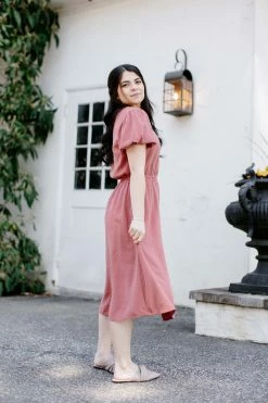 Tea N Rose 'Aurora' Puff Sleeve Midi Dress In Terracotta 10 Tea N Rose 'Aurora' Puff Sleeve Midi Dress In Terracotta