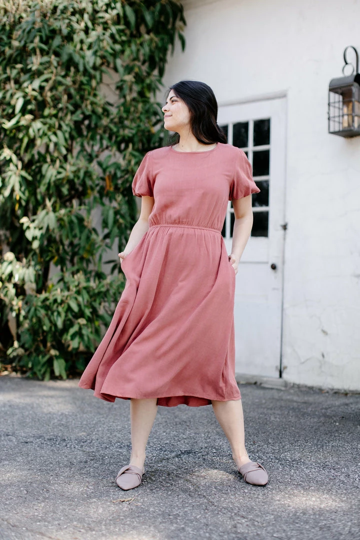 Tea N Rose 'Aurora' Puff Sleeve Midi Dress In Terracotta 4 Tea N Rose 'Aurora' Puff Sleeve Midi Dress In Terracotta