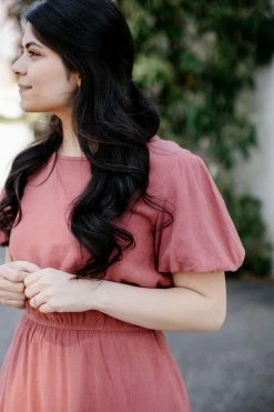 Tea N Rose 'Aurora' Puff Sleeve Midi Dress In Terracotta 8 Tea N Rose 'Aurora' Puff Sleeve Midi Dress In Terracotta