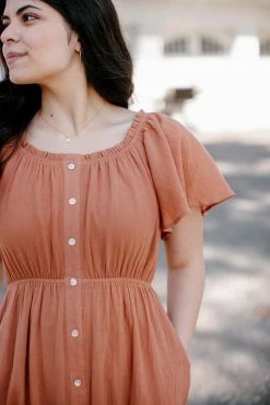 Wishlist Dresses 'Sadie' Button Up Cotton Midi Dress In Sandstone