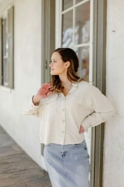 Polagram 'Ansley' Raw Edge Button Up Jacket In Natural FINAL SALE Tops/Cardigans