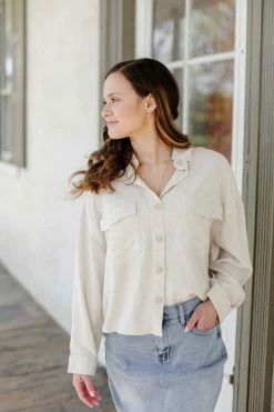 Polagram 'Ansley' Raw Edge Button Up Jacket In Natural FINAL SALE Tops/Cardigans